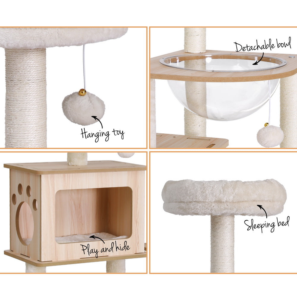 i.Pet Cat Tree Tower Scratching Post Scratcher 142cm Wood Bed Condo House PET-CAT-WOOD142-BE