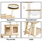 i.Pet Cat Tree Tower Scratching Post Scratcher 174cm Wood Bed Condo House Ladder PET-CAT-WOOD174-BE