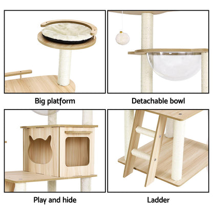 i.Pet Cat Tree Tower Scratching Post Scratcher 174cm Wood Bed Condo House Ladder PET-CAT-WOOD174-BE