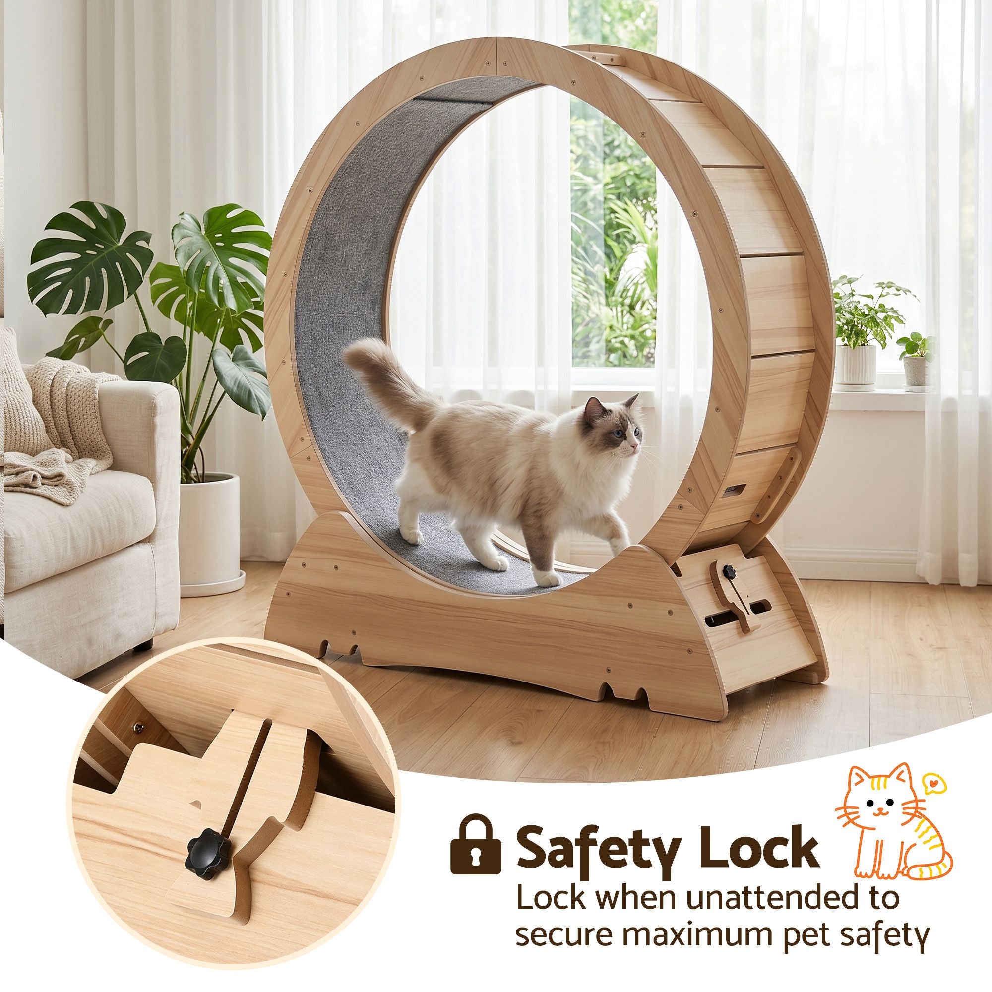 i.Pet Wooden Cat Exercise Wheel 91cm Indoor Cat Treadmill Large PET-CEW-D90-WOOD-NT