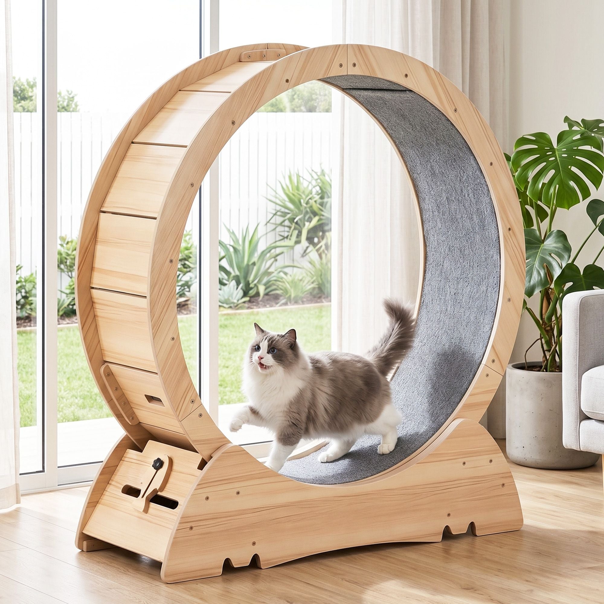 i.Pet Wooden Cat Exercise Wheel 91cm Indoor Cat Treadmill Large PET-CEW-D90-WOOD-NT