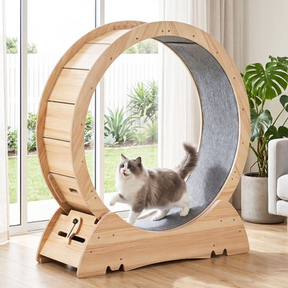 i.Pet Wooden Cat Exercise Wheel 91cm Indoor Cat Treadmill Large PET-CEW-D90-WOOD-NT