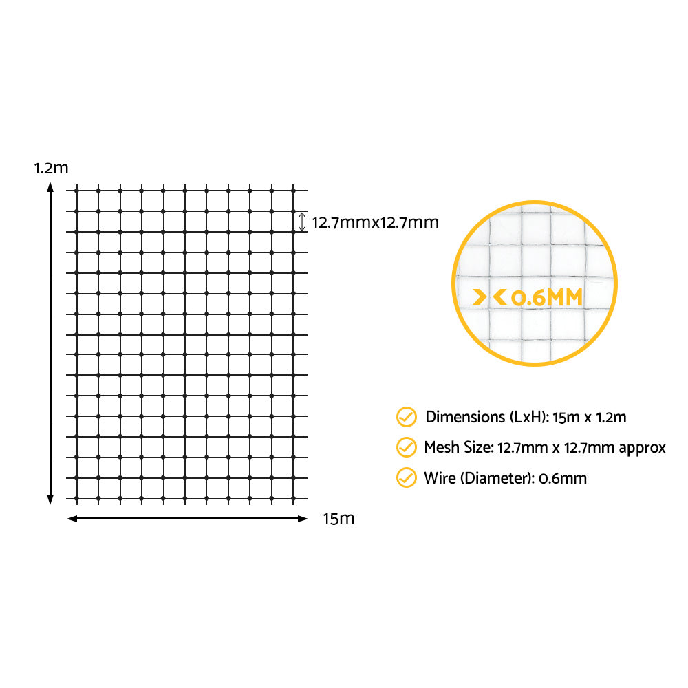 i.Pet Poultry Chicken Fence Pet Netting Wire Mesh Roll Duck Goose Coop 15Mx120CM PET-CF-15X120-SV