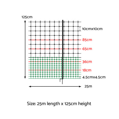i.Pet Chicken Fence Electric 25Mx125CM Poultry Netting PET-CF-25X125-BK