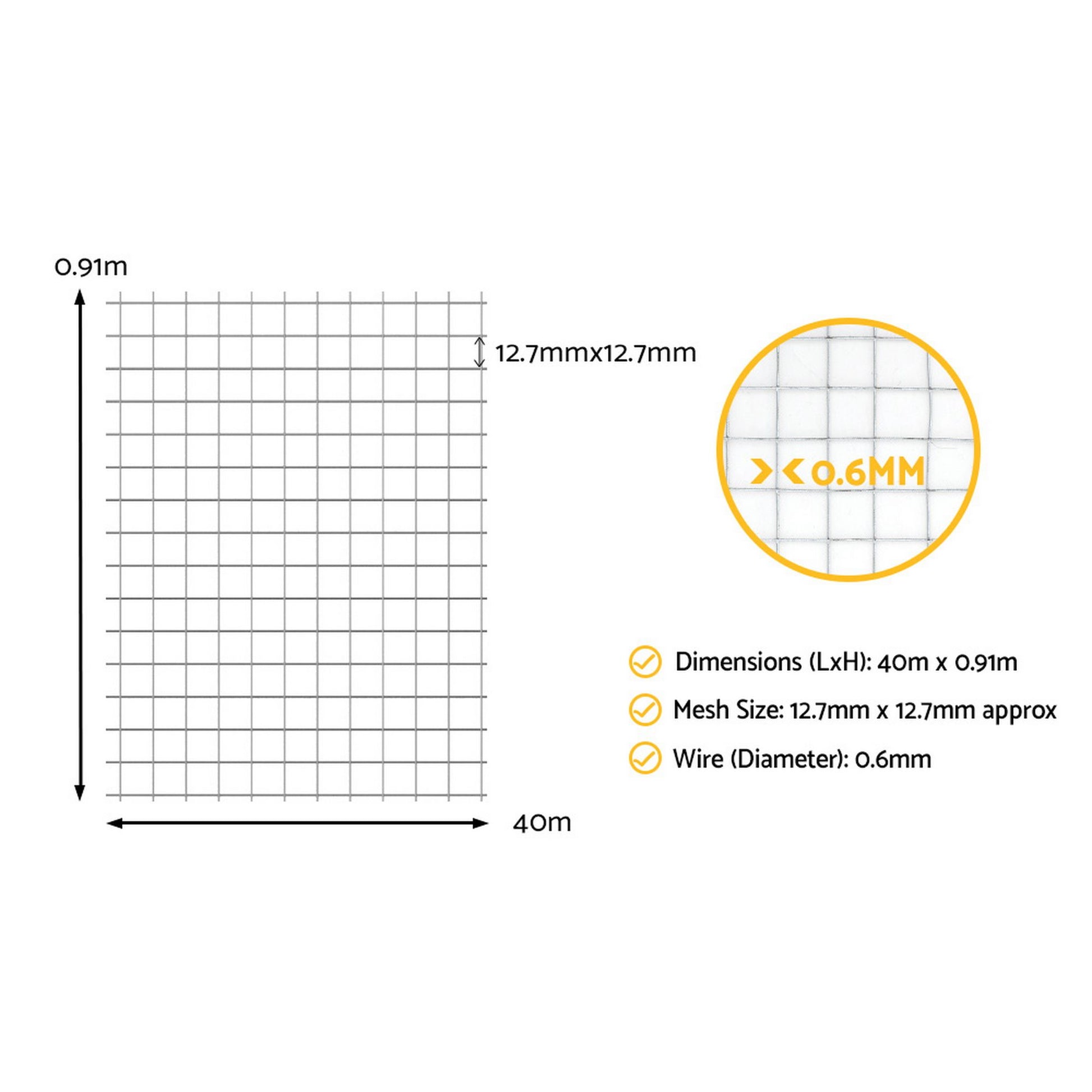 i.Pet Poultry Chicken Fence Pet Netting Wire Mesh Roll Duck Goose Coop 40Mx0.91M PET-CF-40X91-SV