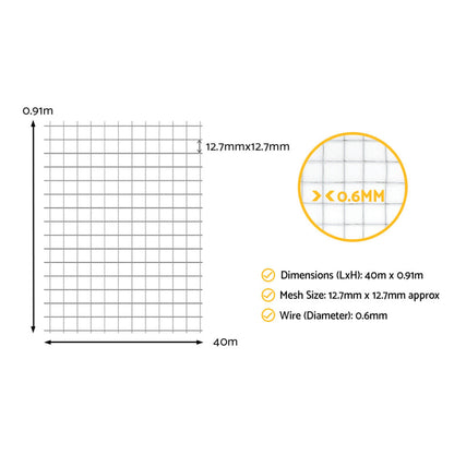 i.Pet Poultry Chicken Fence Pet Netting Wire Mesh Roll Duck Goose Coop 40Mx0.91M PET-CF-40X91-SV