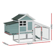 i.Pet Chicken Coop Rabbit Hutch 150cm x 60cm x 93cm Large Chicken Coop House Run Cage Wooden PET-CH-100-GW