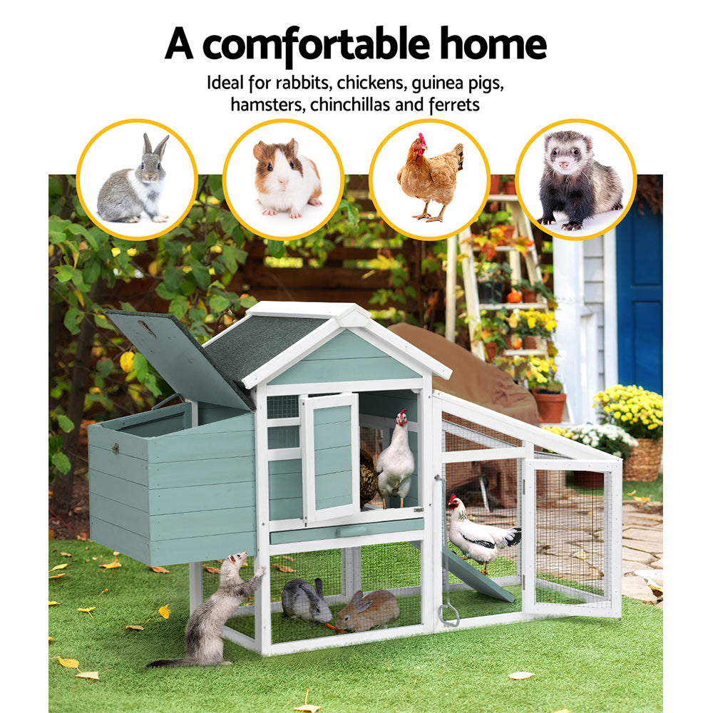 i.Pet Chicken Coop Rabbit Hutch 150cm x 60cm x 93cm Large Chicken Coop House Run Cage Wooden PET-CH-100-GW