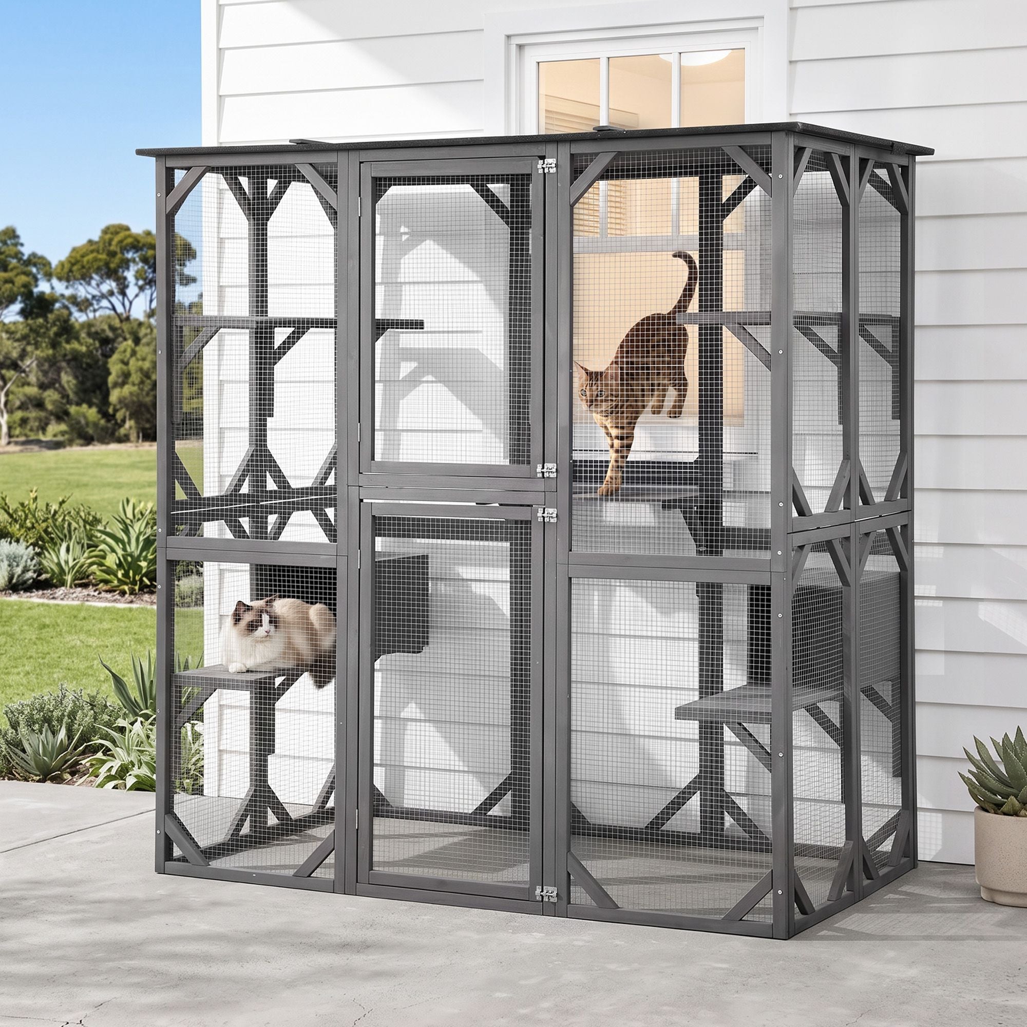 i.Pet Cat House 181cm Outdoor Catio Enclosure Walk-In Large Rabbit Hutch Grey