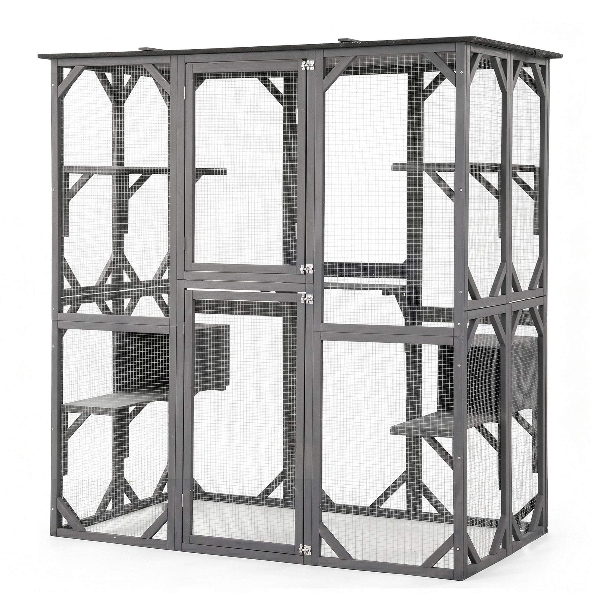 i.Pet Cat House 181cm Outdoor Catio Enclosure Walk-In Large Rabbit Hutch Grey