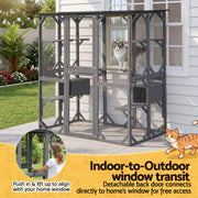 i.Pet Cat House 181cm Outdoor Catio Enclosure Walk-In Large Rabbit Hutch Grey