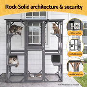 i.Pet Cat House 181cm Outdoor Catio Enclosure Walk-In Large Rabbit Hutch Grey