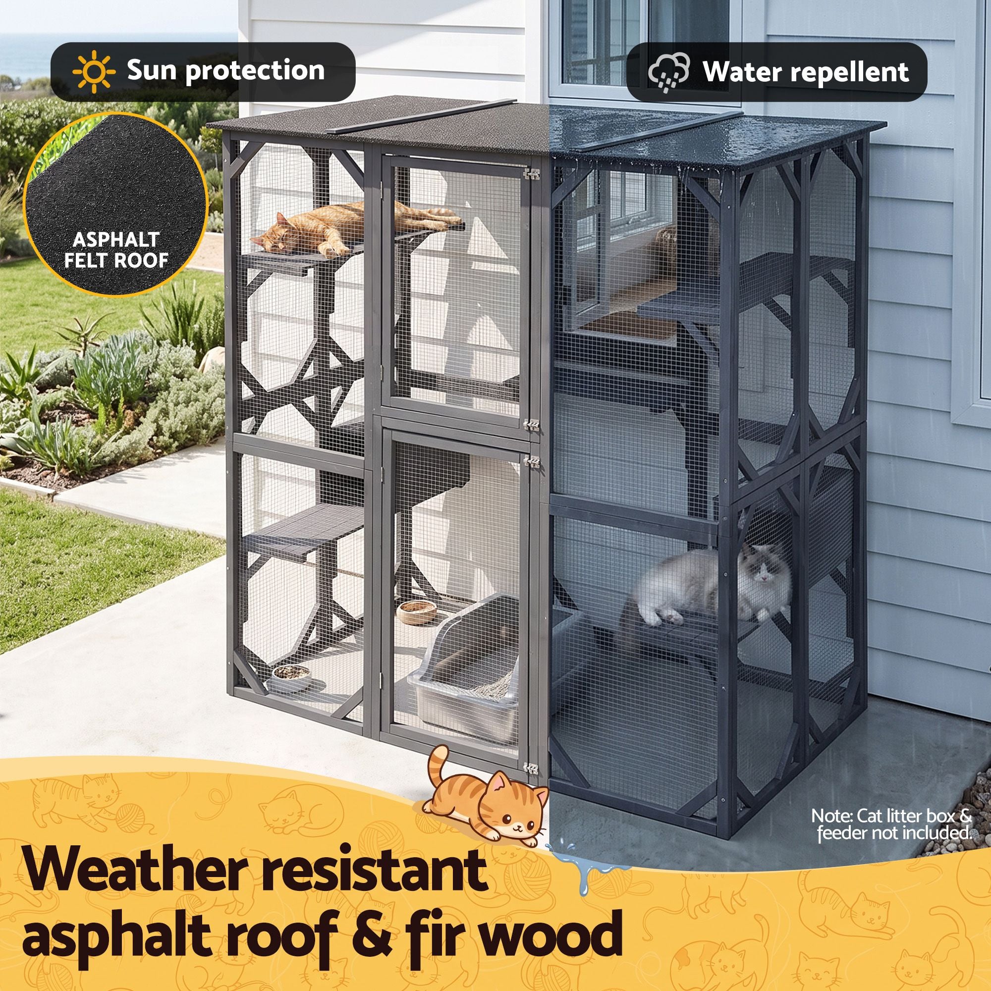 i.Pet Cat House 181cm Outdoor Catio Enclosure Walk-In Large Rabbit Hutch Grey