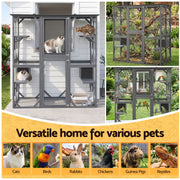 i.Pet Cat House 181cm Outdoor Catio Enclosure Walk-In Large Rabbit Hutch Grey