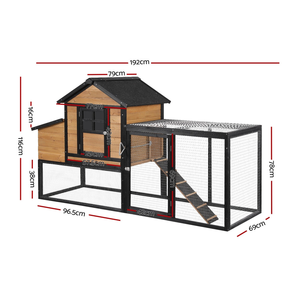 i.Pet Chicken Coop Rabbit Hutch Extra Large Wooden Run Cage Bunny House Outdoor PET-CH-192-BK-AB