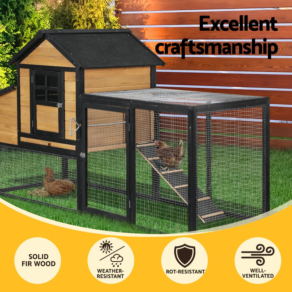 i.Pet Chicken Coop Rabbit Hutch Extra Large Wooden Run Cage Bunny House Outdoor PET-CH-192-BK-AB