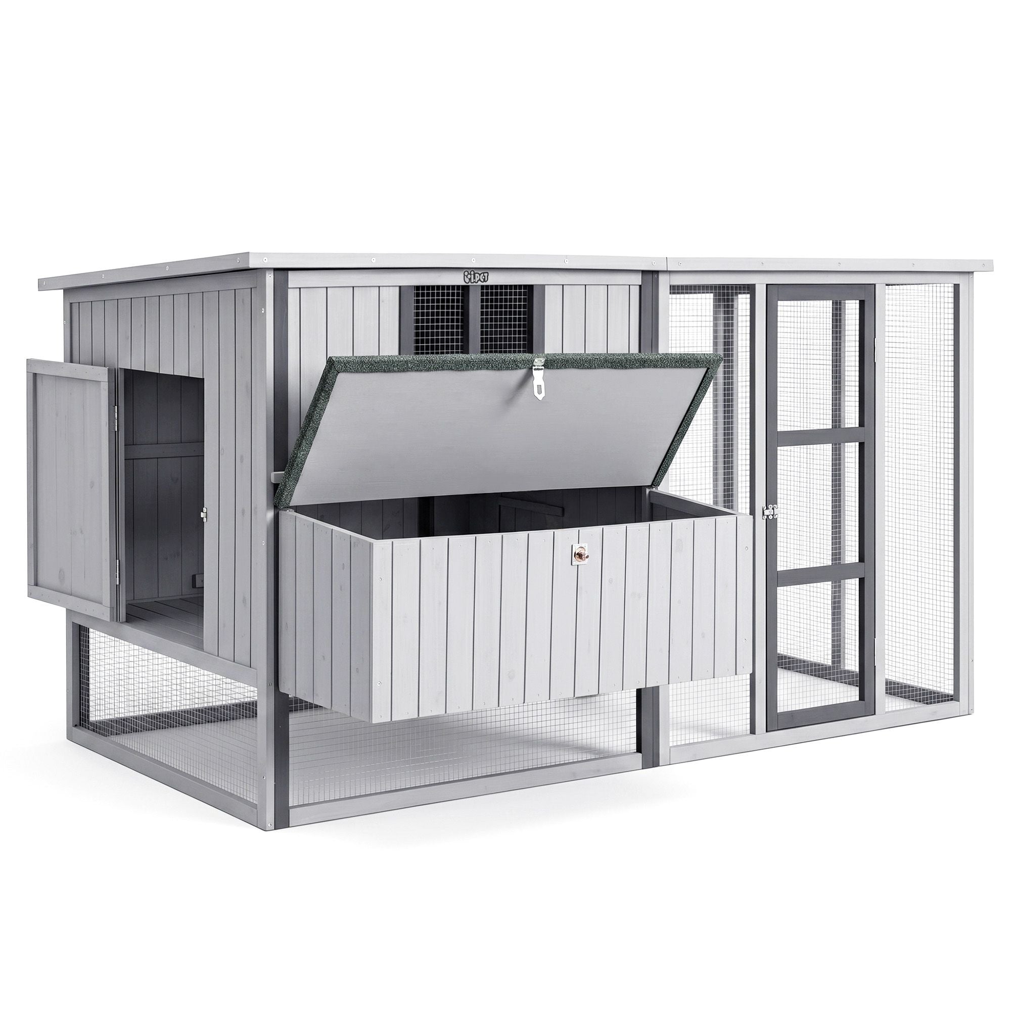 i.Pet Chicken Coop 219cm Rabbit Hutch Poultry Cage Outdoor Enclosure Wood PET-CH-219-LTGR-ABC