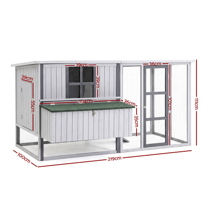 i.Pet Chicken Coop 219cm Rabbit Hutch Poultry Cage Outdoor Enclosure Wood PET-CH-219-LTGR-ABC
