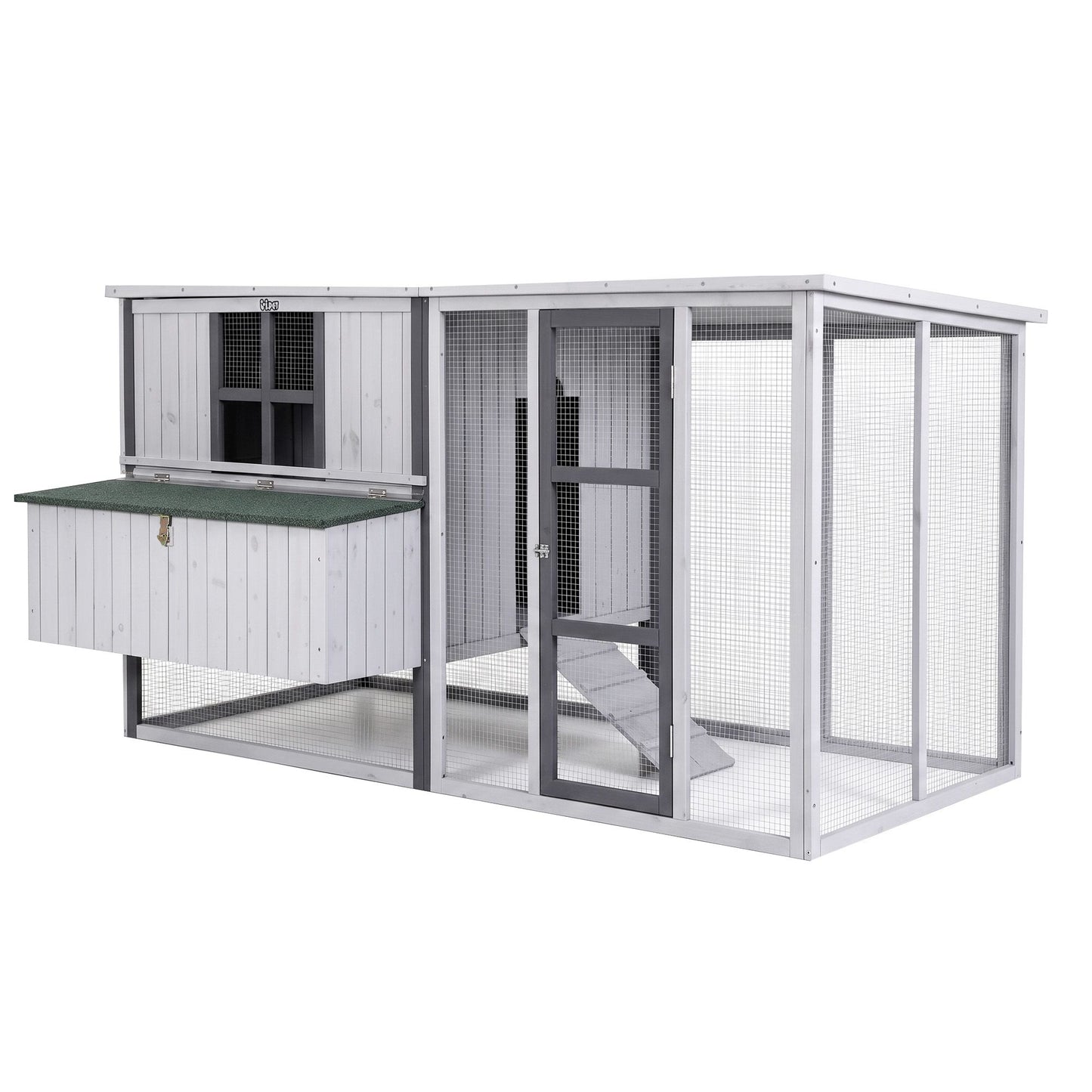 i.Pet Chicken Coop 219cm Rabbit Hutch Poultry Cage Outdoor Enclosure Wood PET-CH-219-LTGR-ABC