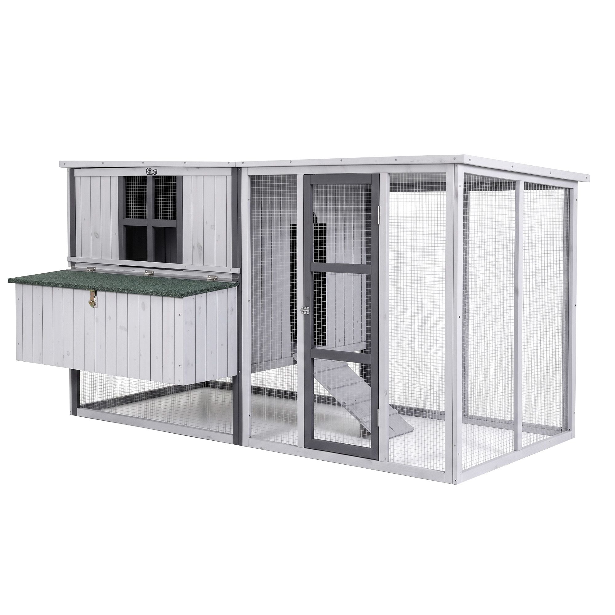 i.Pet Chicken Coop 219cm Rabbit Hutch Poultry Cage Outdoor Enclosure Wood PET-CH-219-LTGR-ABC