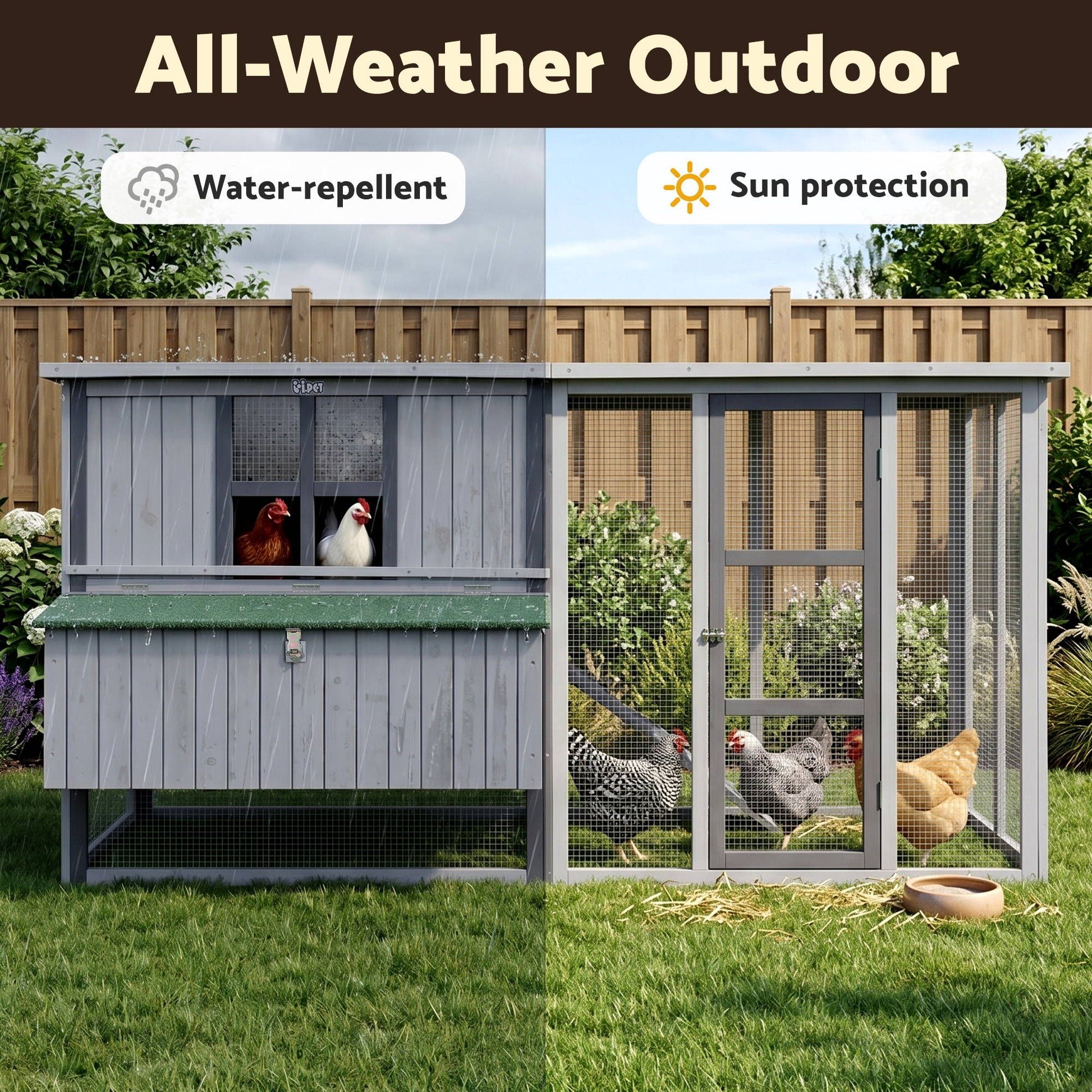 i.Pet Chicken Coop 219cm Rabbit Hutch Poultry Cage Outdoor Enclosure Wood PET-CH-219-LTGR-ABC