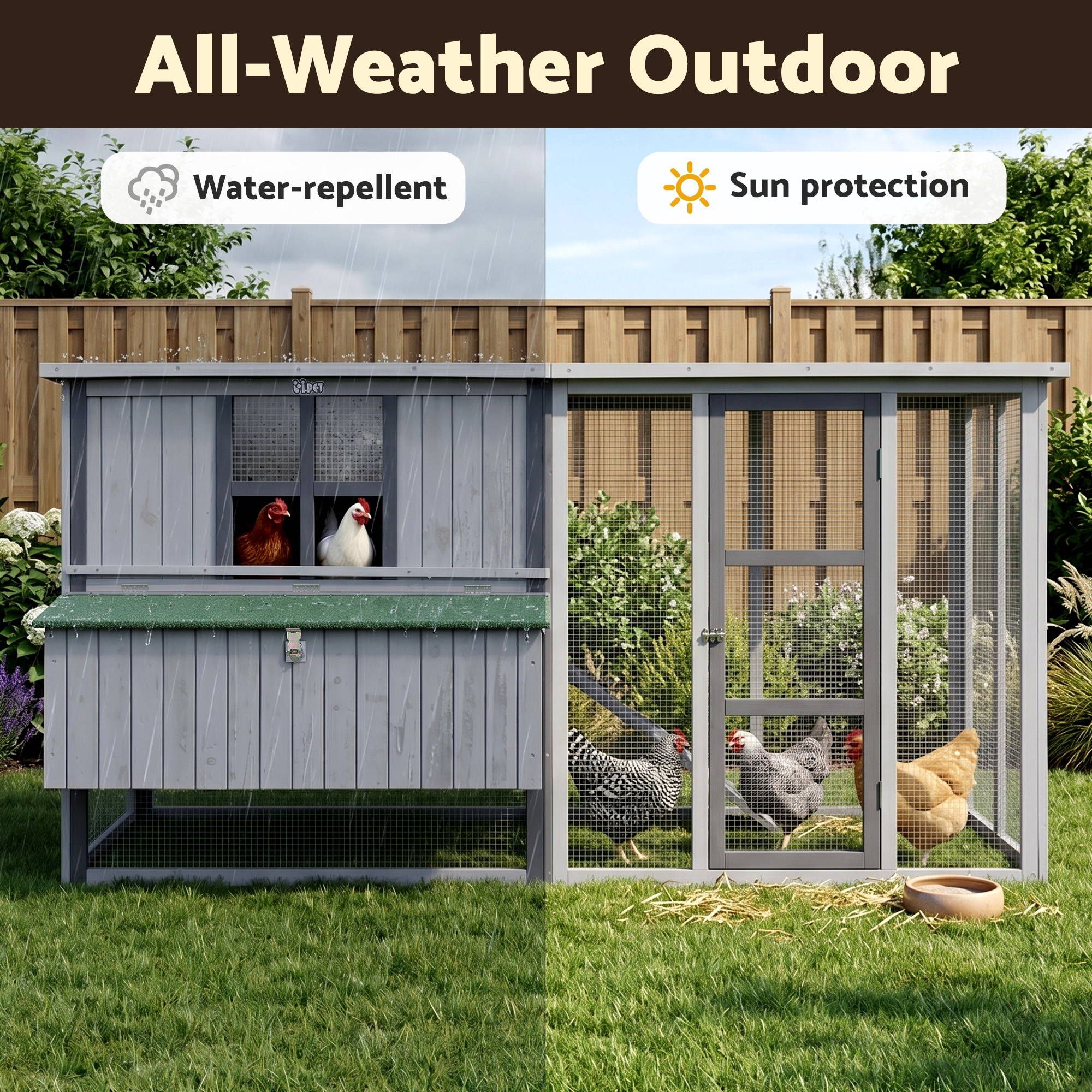 i.Pet Chicken Coop 219cm Rabbit Hutch Poultry Cage Outdoor Enclosure Wood PET-CH-219-LTGR-ABC