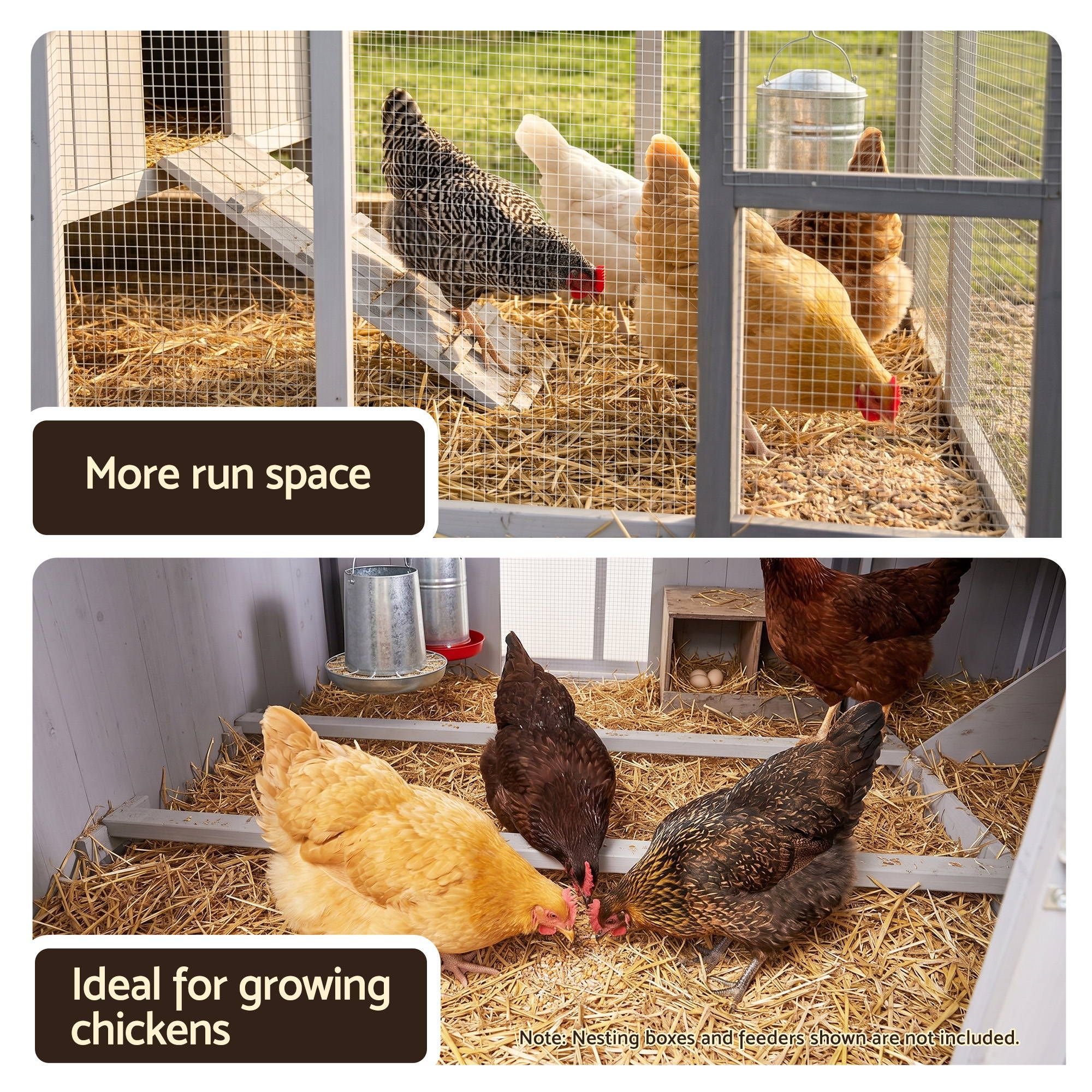 i.Pet Chicken Coop 219cm Rabbit Hutch Poultry Cage Outdoor Enclosure Wood PET-CH-219-LTGR-ABC