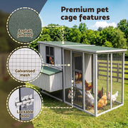 i.Pet Chicken Coop 219cm Rabbit Hutch Poultry Cage Outdoor Enclosure Wood PET-CH-219-LTGR-ABC