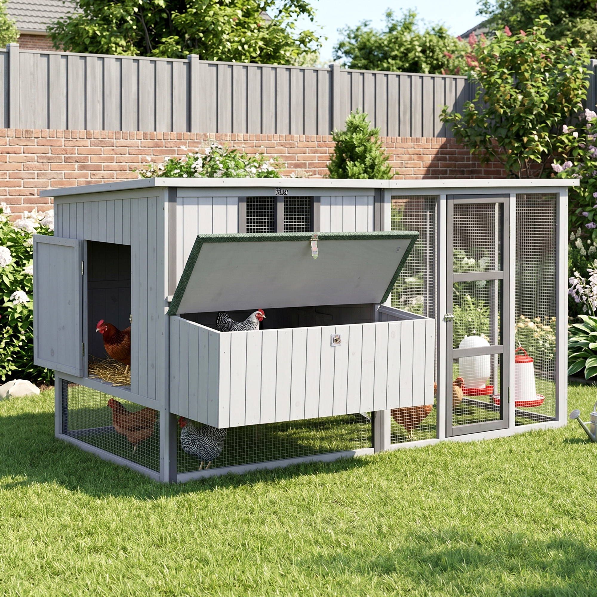 i.Pet Chicken Coop 219cm Rabbit Hutch Poultry Cage Outdoor Enclosure Wood PET-CH-219-LTGR-ABC