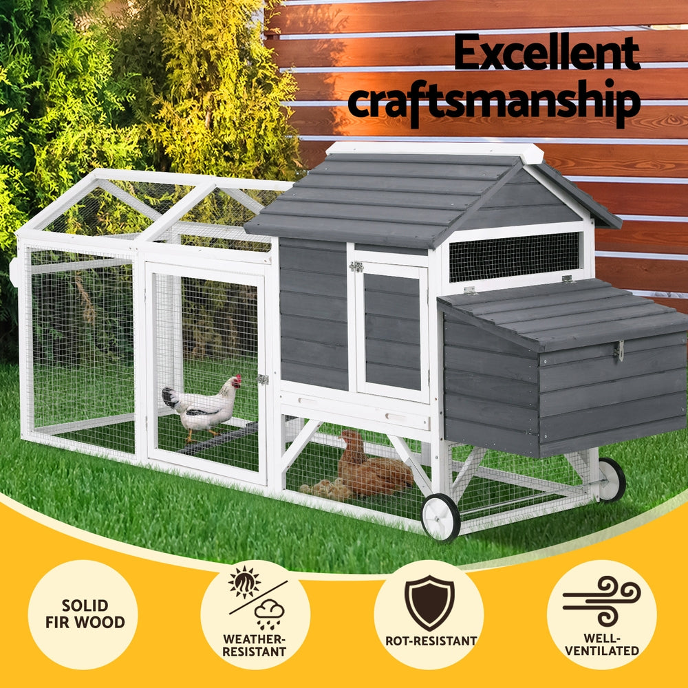 i.Pet Chicken Coop Rabbit Hutch Extra Large Wooden Run Bunny Cage House Outdoor PET-CH-225WL-GR-AB