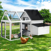 i.Pet Chicken Coop Rabbit Hutch 166cm x 120cm x 112cm Large Chicken Coop House Run Cage Wooden PET-CH-310026-WH-AB