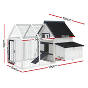 i.Pet Chicken Coop Rabbit Hutch 166cm x 120cm x 112cm Large Chicken Coop House Run Cage Wooden PET-CH-310026-WH-AB