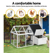 i.Pet Chicken Coop Rabbit Hutch 166cm x 120cm x 112cm Large Chicken Coop House Run Cage Wooden PET-CH-310026-WH-AB