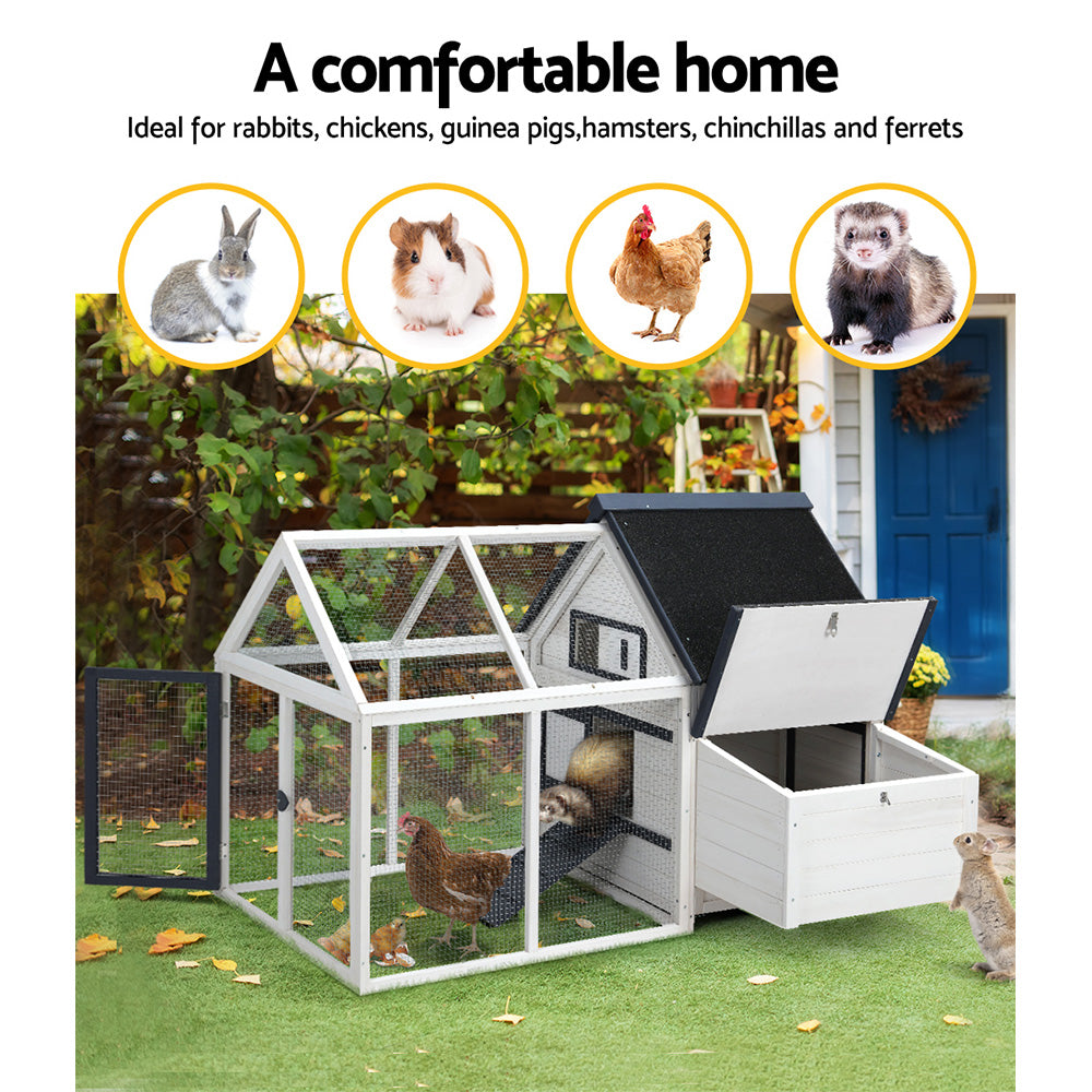 i.Pet Chicken Coop Rabbit Hutch 166cm x 120cm x 112cm Large Chicken Coop House Run Cage Wooden PET-CH-310026-WH-AB