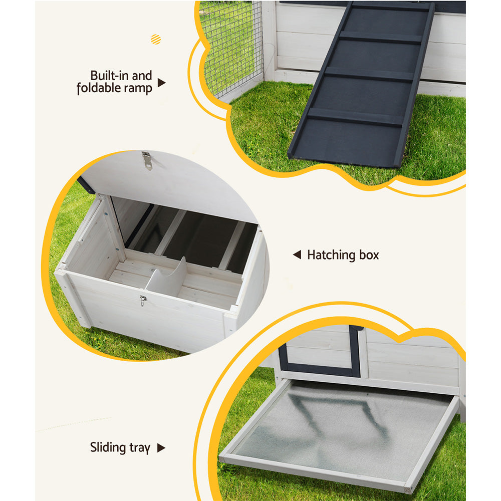 i.Pet Chicken Coop Rabbit Hutch 166cm x 120cm x 112cm Large Chicken Coop House Run Cage Wooden PET-CH-310026-WH-AB
