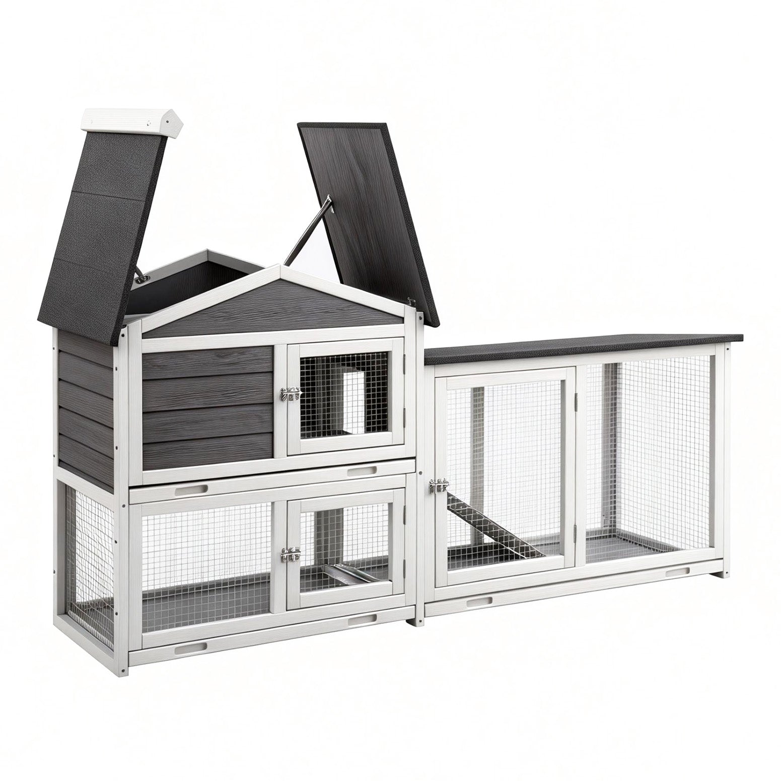 i.Pet Chicken Coop Rabbit Hutch Extra Large Wooden Run Cage House With Run Cage PET-CH-3TRAY-GR-AB