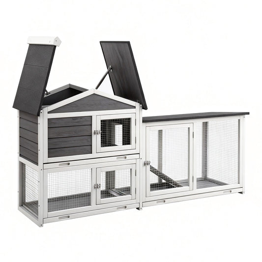 i.Pet Chicken Coop Rabbit Hutch Extra Large Wooden Run Cage House With Run Cage PET-CH-3TRAY-GR-AB