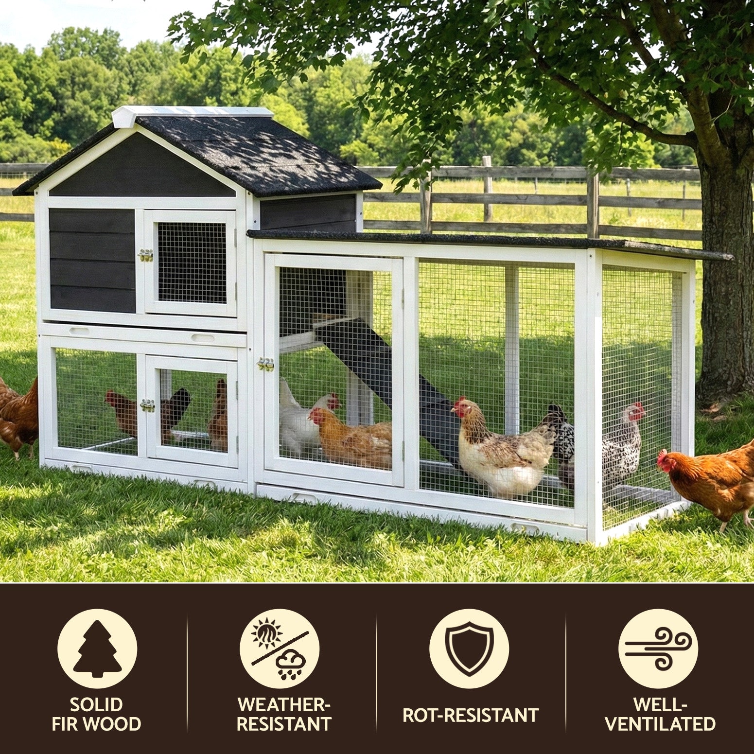 i.Pet Chicken Coop Rabbit Hutch Extra Large Wooden Run Cage House With Run Cage PET-CH-3TRAY-GR-AB
