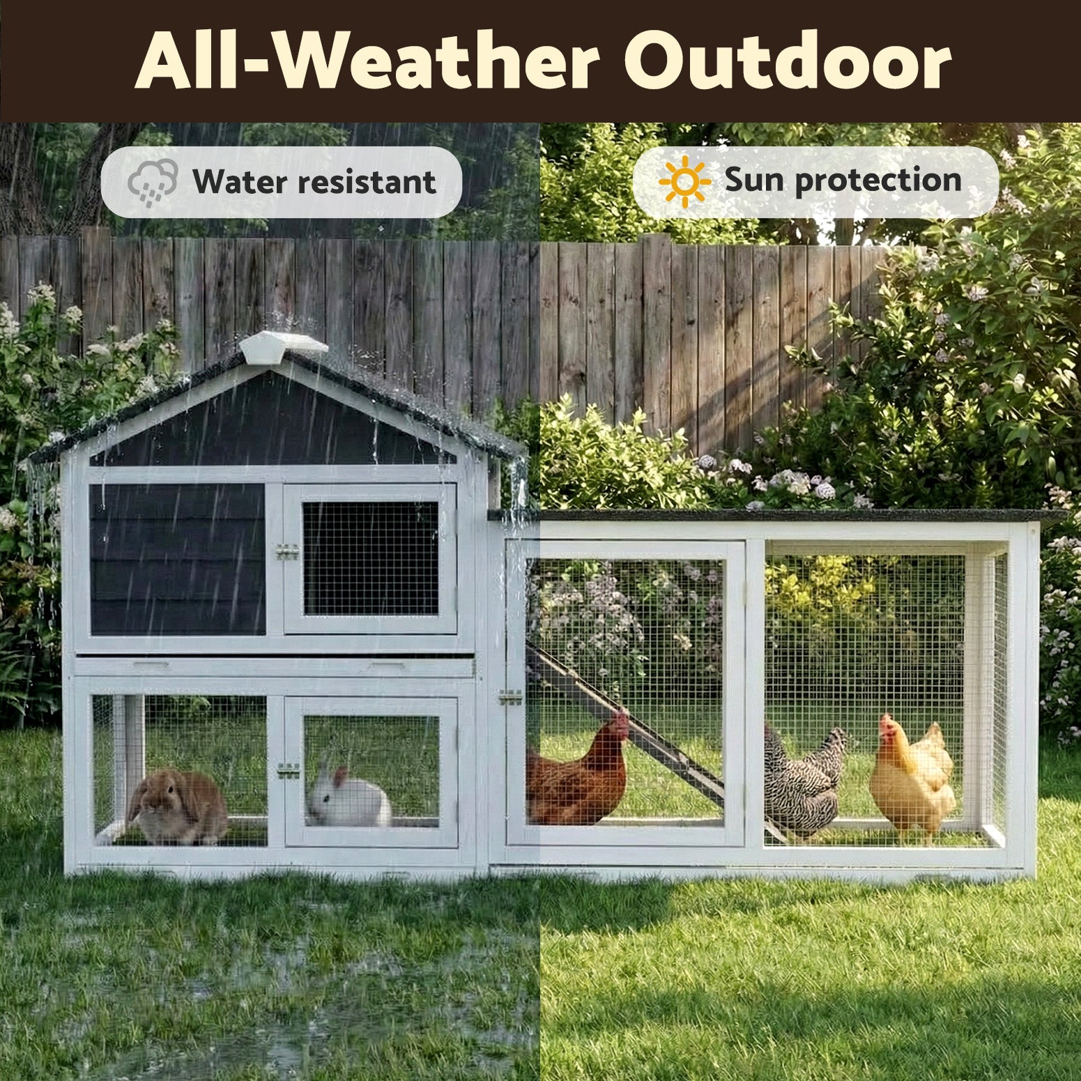 i.Pet Chicken Coop Rabbit Hutch Extra Large Wooden Run Cage House With Run Cage PET-CH-3TRAY-GR-AB