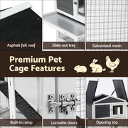 i.Pet Chicken Coop Rabbit Hutch Extra Large Wooden Run Cage House With Run Cage PET-CH-3TRAY-GR-AB