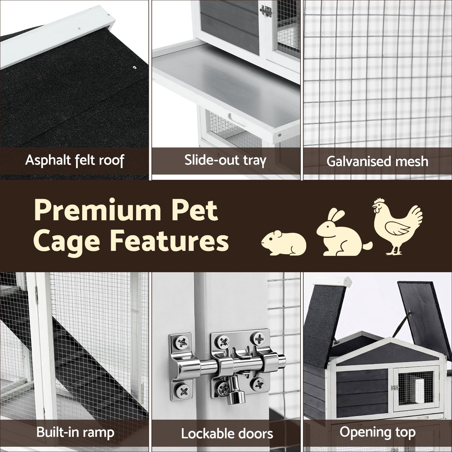 i.Pet Chicken Coop Rabbit Hutch Extra Large Wooden Run Cage House With Run Cage PET-CH-3TRAY-GR-AB