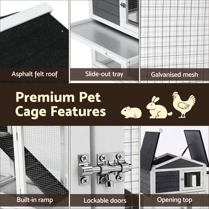 i.Pet Chicken Coop Rabbit Hutch Extra Large Wooden Run Cage House With Run Cage PET-CH-3TRAY-GR-AB