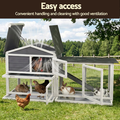 i.Pet Chicken Coop Rabbit Hutch Extra Large Wooden Run Cage House With Run Cage PET-CH-3TRAY-GR-AB