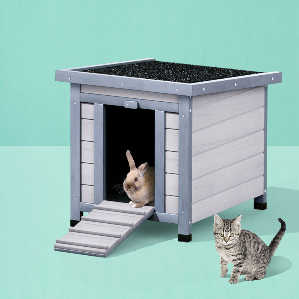 i.Pet Outdoor Cat House Rabbit Hutch Wooden Shelter Condo Small Enclosure Indoor Cat House Outdoor PET-CH-51HIDE-GR