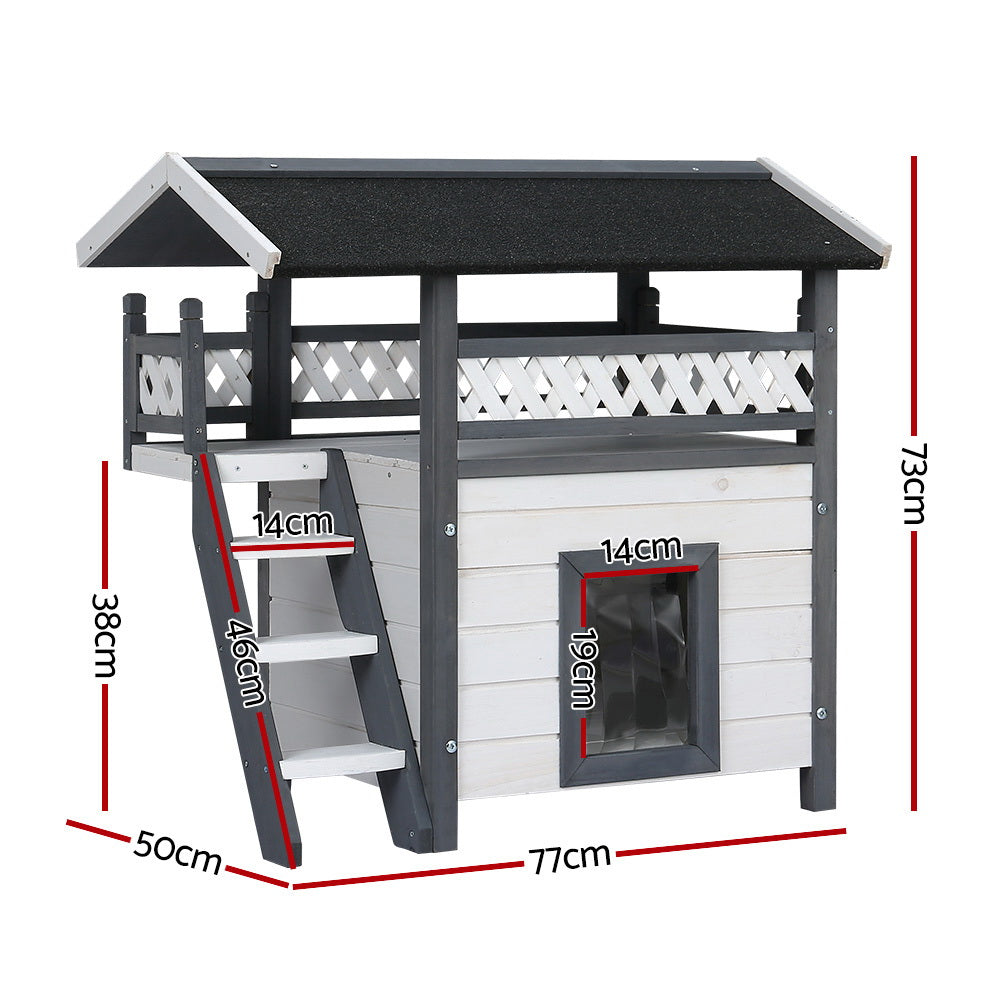 i.Pet Outdoor Cat House Shelter 77cm x 50cm x 73cm Rabbit Hutch Wooden Condo Small Outdoor Cat House PET-CH-770-GR