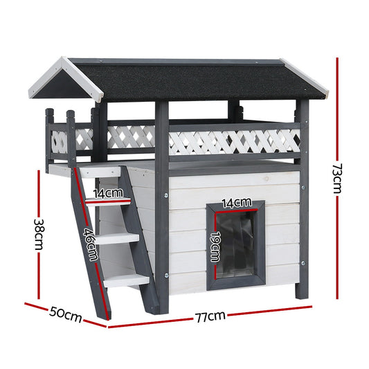 i.Pet Outdoor Cat House Shelter 77cm x 50cm x 73cm Rabbit Hutch Wooden Condo Small Outdoor Cat House PET-CH-770-GR