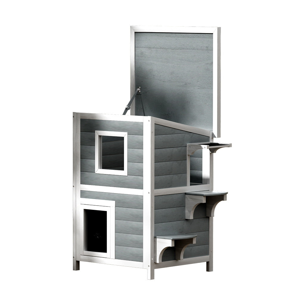 i.Pet Outdoor Cat House Shelter 56cm x 52cm x 82cm Rabbit Hutch Wooden Condo Small Outdoor Cat House PET-CH-81-GR