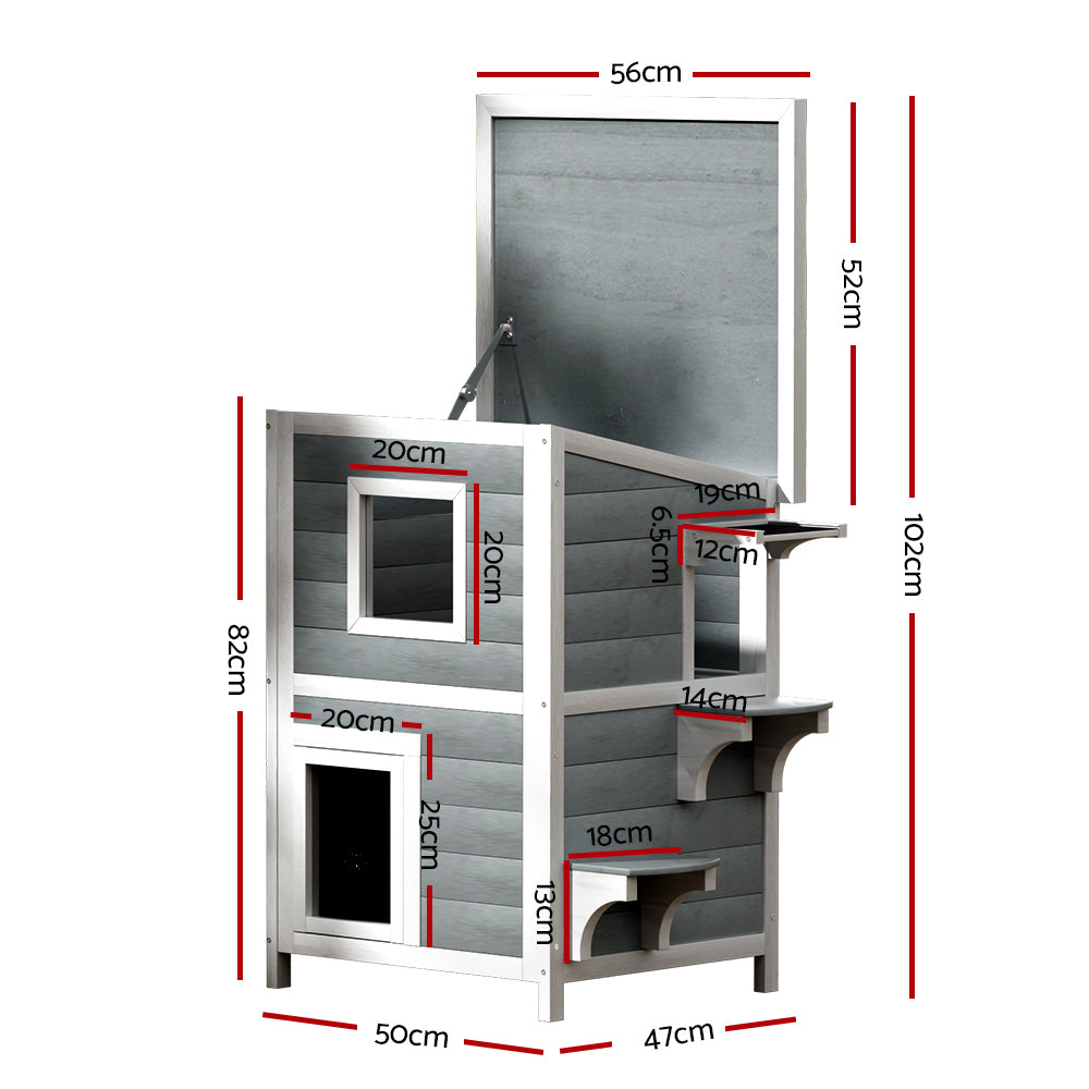 i.Pet Outdoor Cat House Shelter 56cm x 52cm x 82cm Rabbit Hutch Wooden Condo Small Outdoor Cat House PET-CH-81-GR