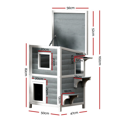 i.Pet Outdoor Cat House Shelter 56cm x 52cm x 82cm Rabbit Hutch Wooden Condo Small Outdoor Cat House PET-CH-81-GR