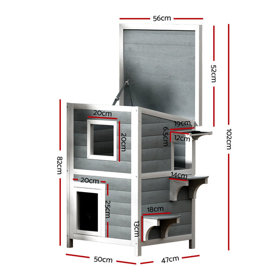 i.Pet Outdoor Cat House Shelter 56cm x 52cm x 82cm Rabbit Hutch Wooden Condo Small Outdoor Cat House PET-CH-81-GR
